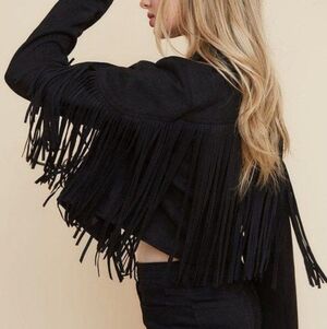 NEW Women's Black Fringe Jacket- Miss Sparkling